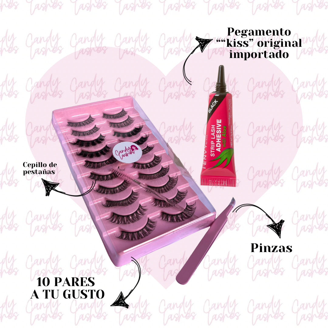 (SUPER PACK) Set Personalizado 10 Pares Pestañas Postizas