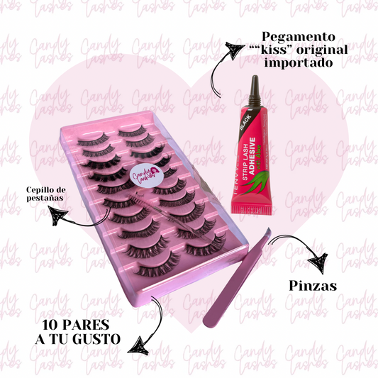 (SUPER PACK) Set Personalizado 10 Pares Pestañas Postizas